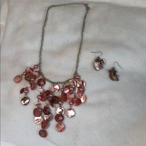 Pink Stone Drop Earrings and Necklace Set